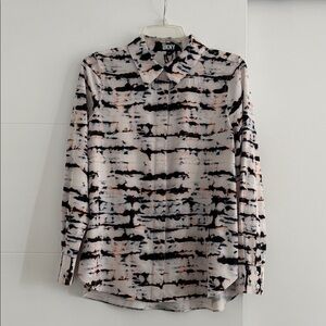 DKNY Women's Black and Pink Striped Button Down Shirt